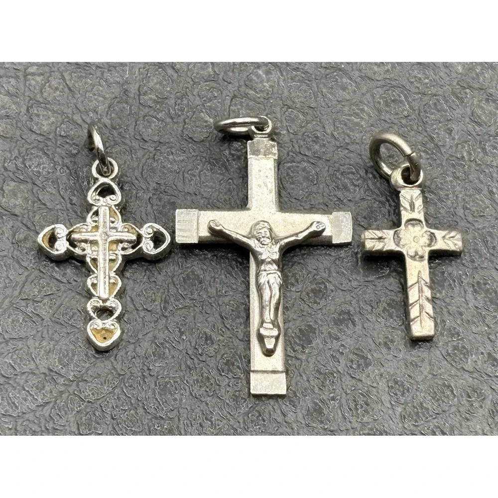 Lot of 3 Sterling Silver 925 Crucifix Cross Pendants Or Charms Religious Jewelry